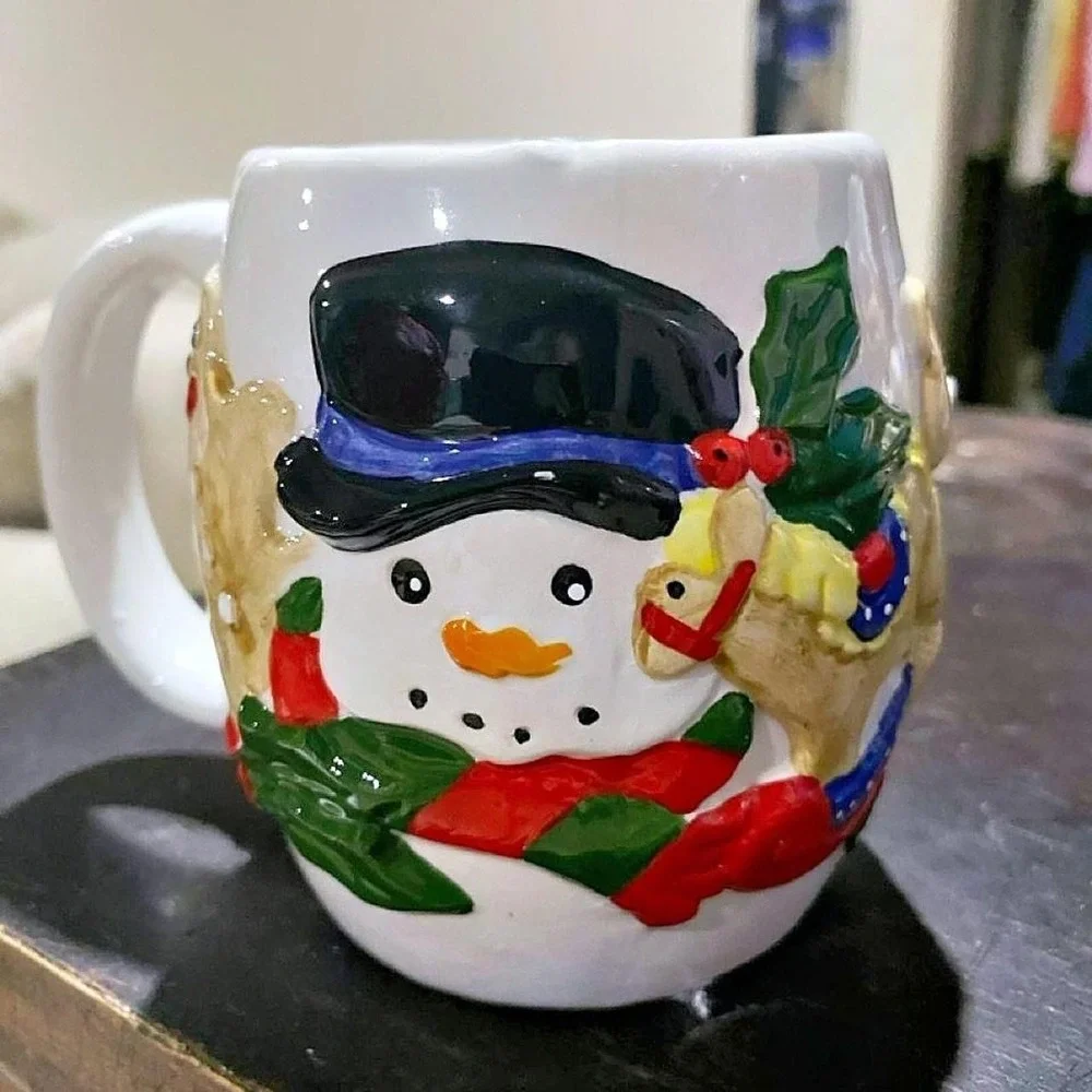 White Santa Snowman 3D Christmas Mug